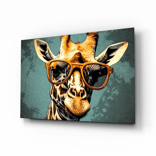 Cool giraffe in shades canvas wall art with orange sunglasses