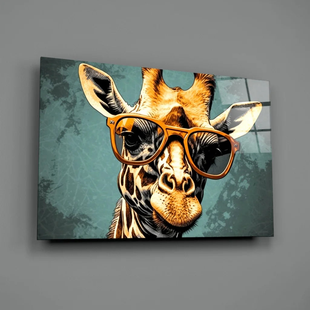 Cool giraffe in shades canvas wall art on teal background