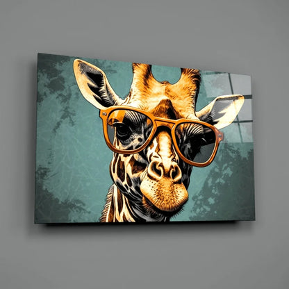 Cool giraffe in shades canvas wall art on teal background