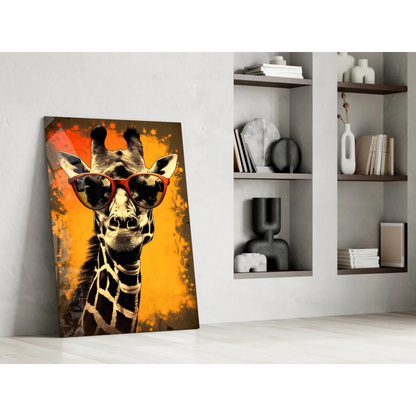 Cool giraffe in shades glass wall art print on canvas