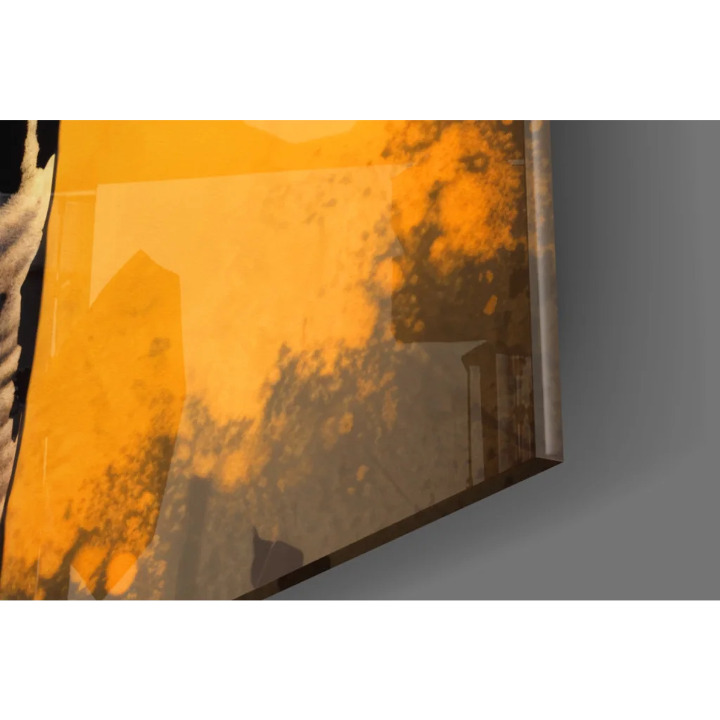 Cool Giraffe in Shades yellow abstract glass wall art with textured brushstrokes