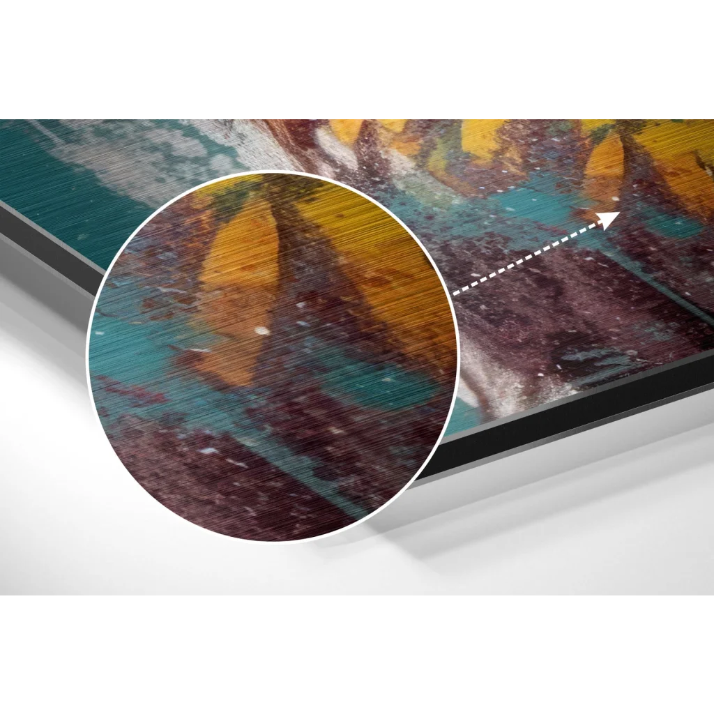 Vibrant abstract lion art on brushed aluminium dibond print