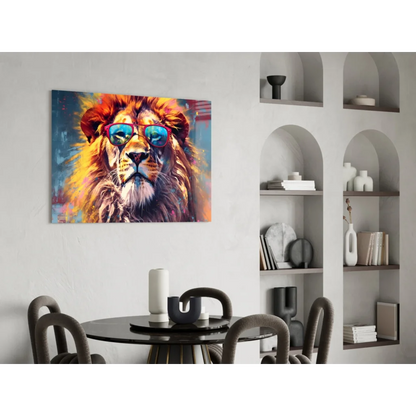 Cool lion wall art with sunglasses in vibrant hues
