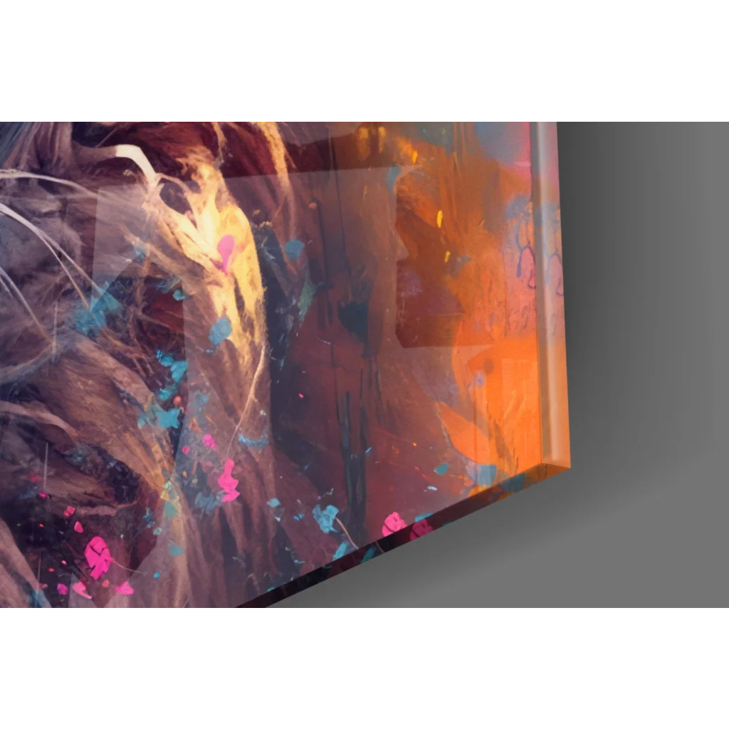 Cool lion in sunglasses on orange pink abstract canvas wall art