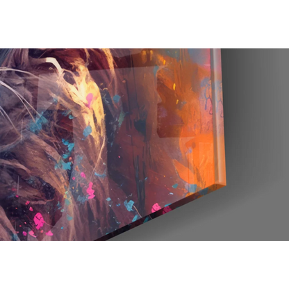 Cool lion in sunglasses on orange pink abstract canvas wall art