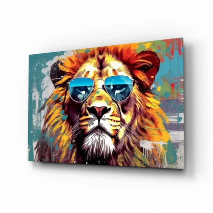 Cool lion pop art wall art canvas with blue shades