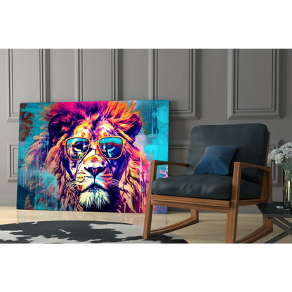 Cool lion in shades wall art print, colorful polyester cotton tapestry