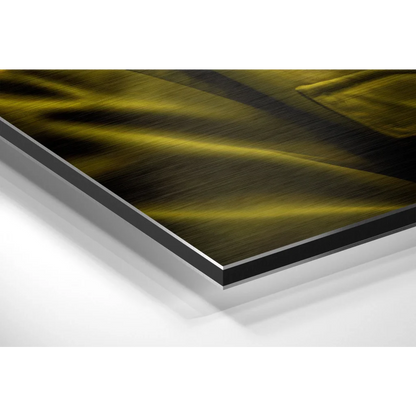 Sleek brushed aluminium dibond abstract wall art in golden yellow and black