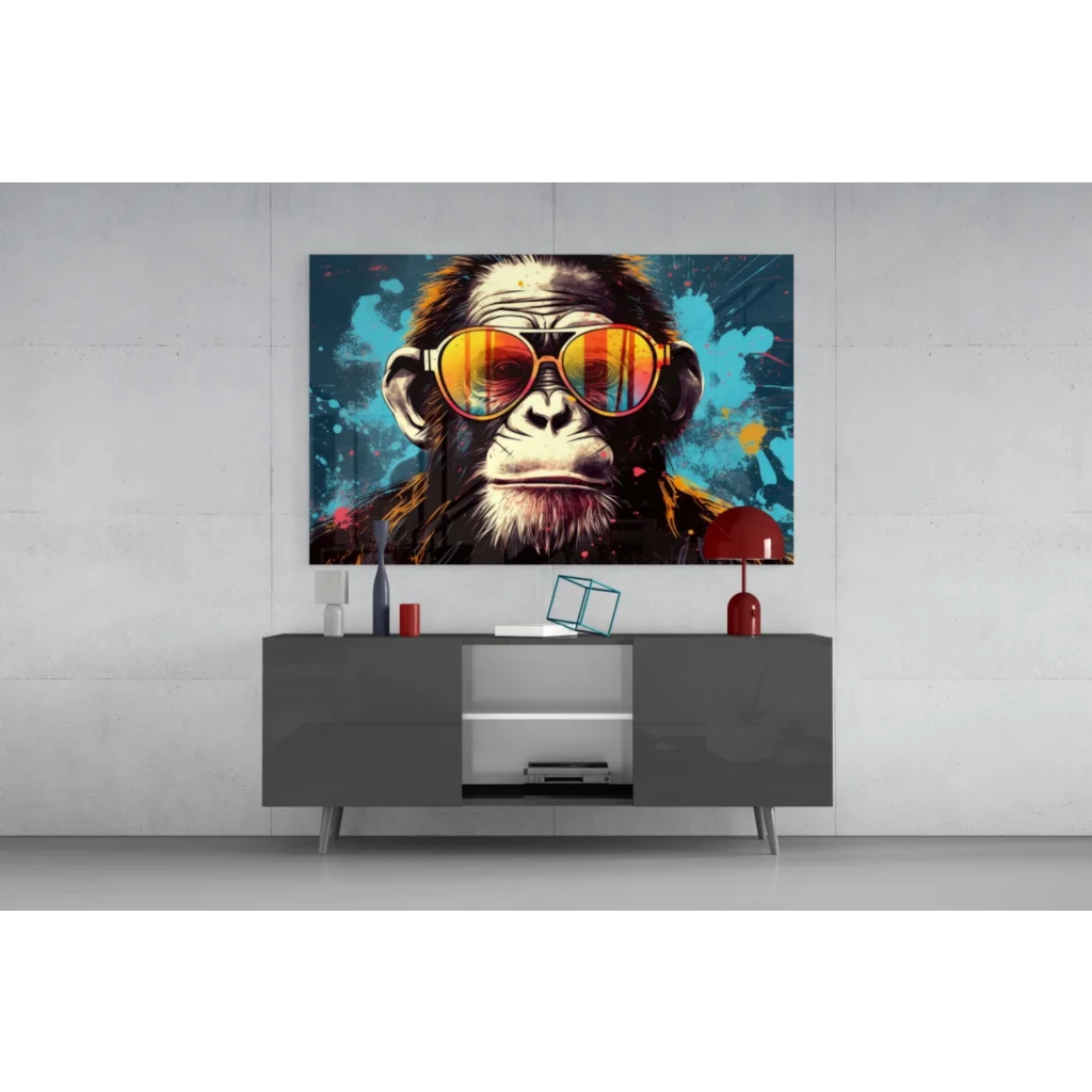 Cool chimp pop art wall art canvas with neon sunglasses