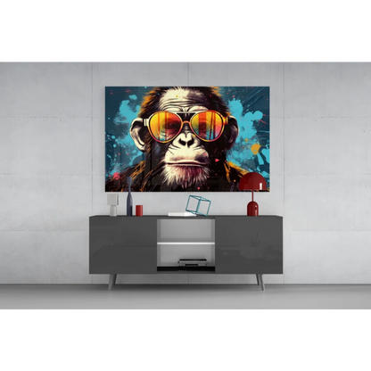 Cool chimp pop art wall art canvas with neon sunglasses