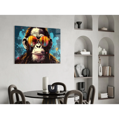 Cool chimp pop art wall art canvas with neon orange sunglasses