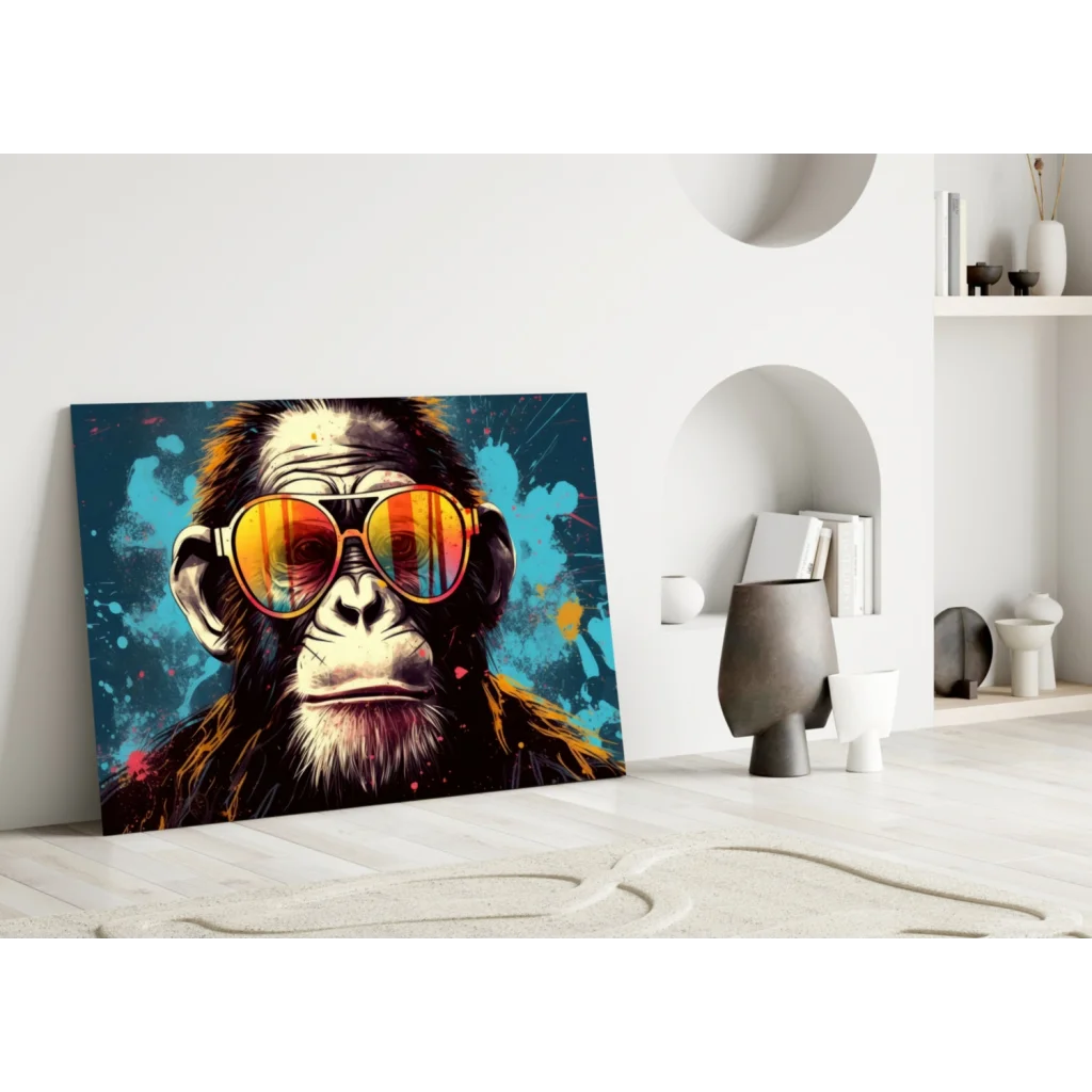 Cool chimp in neon sunglasses pop art wall art canvas