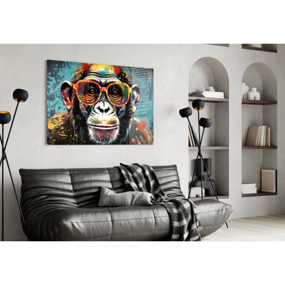 Cool monkey in shades canvas wall art with vibrant paint splatters
