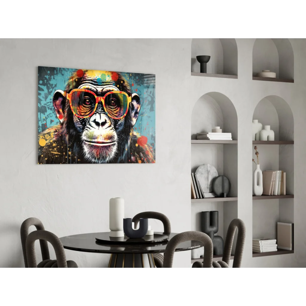 Cool Monkey in Shades canvas wall art with vibrant paint splatter
