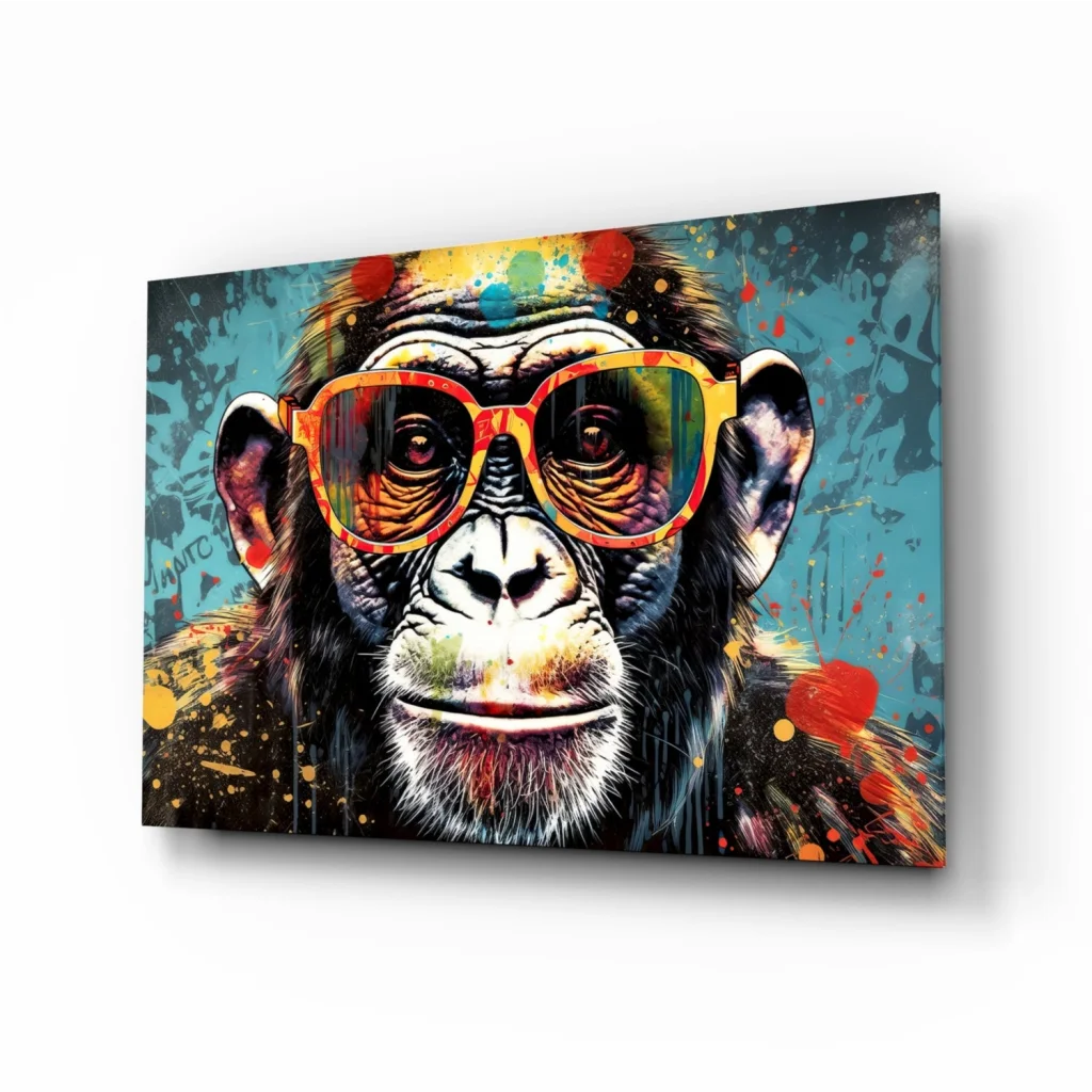 Colorful monkey in shades canvas wall art print