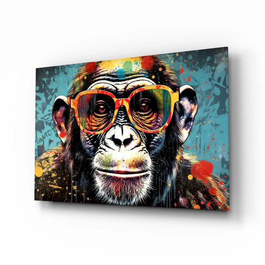 Colorful monkey in shades canvas wall art print