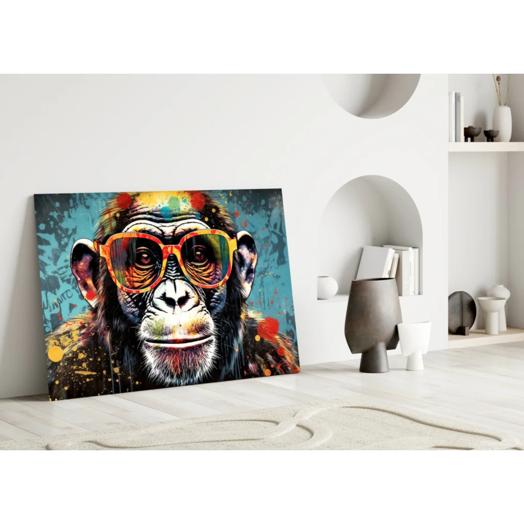 Cool Monkey in Shades canvas wall art with vibrant paint splatters