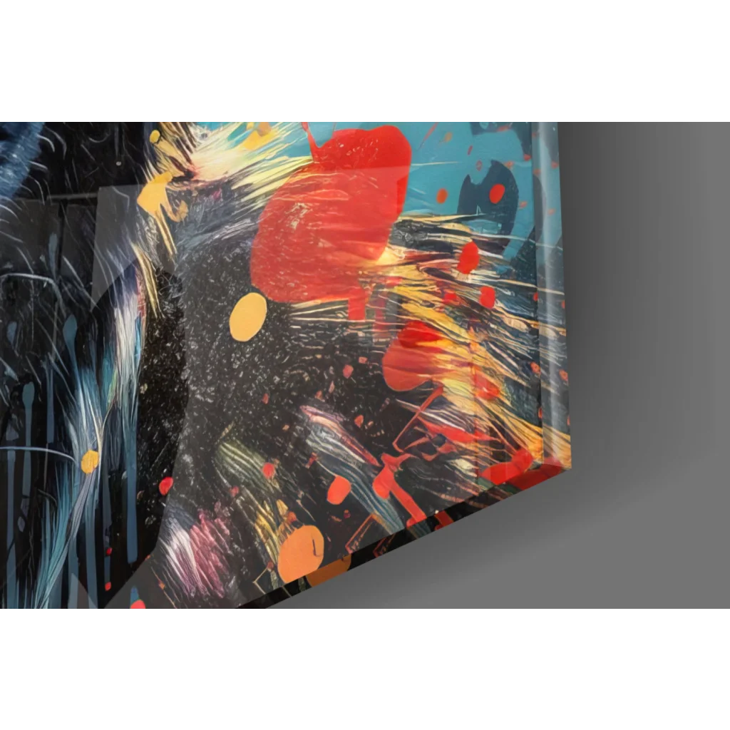 Vibrant cool monkey in shades canvas wall art with red orange yellow paint splatter