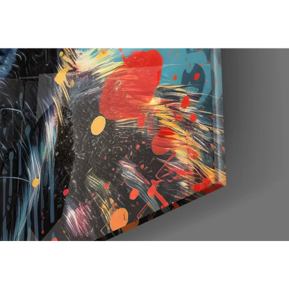 Vibrant cool monkey in shades canvas wall art with red orange yellow paint splatter