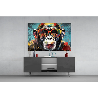 Cool monkey in shades canvas wall art with paint splatter