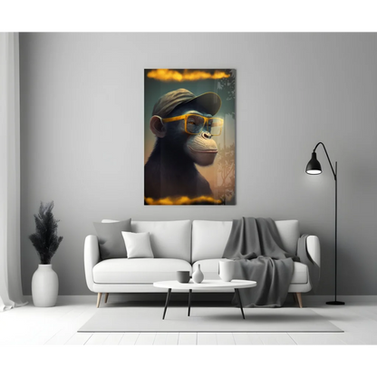 Cool black and gold monkey wall art with sunglasses on canvas