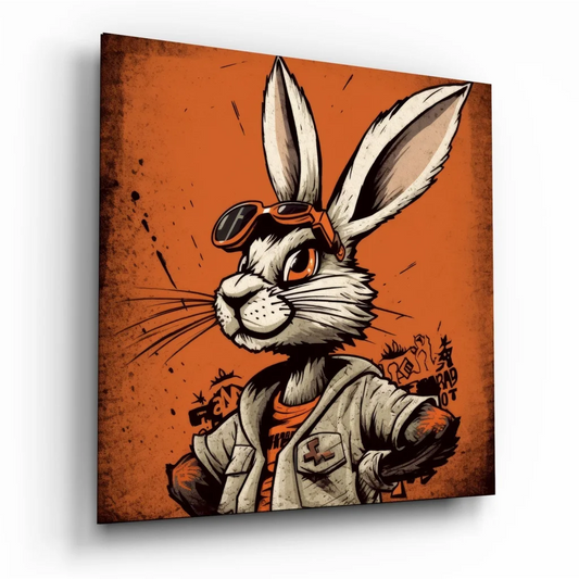 Rebel Rabbit Tempered Glass Art With Graffiti Style Vibes | Insigneart USA | vintageantiquesgifts.com