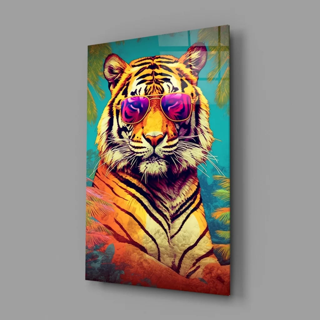 Cool tiger pop art wall art canvas with purple shades
