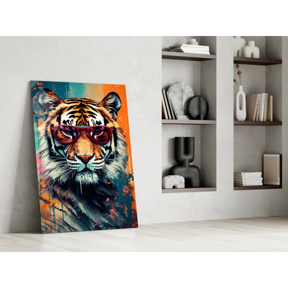 Cool tiger in shades wall art canvas print with vibrant stripes and sunglasses