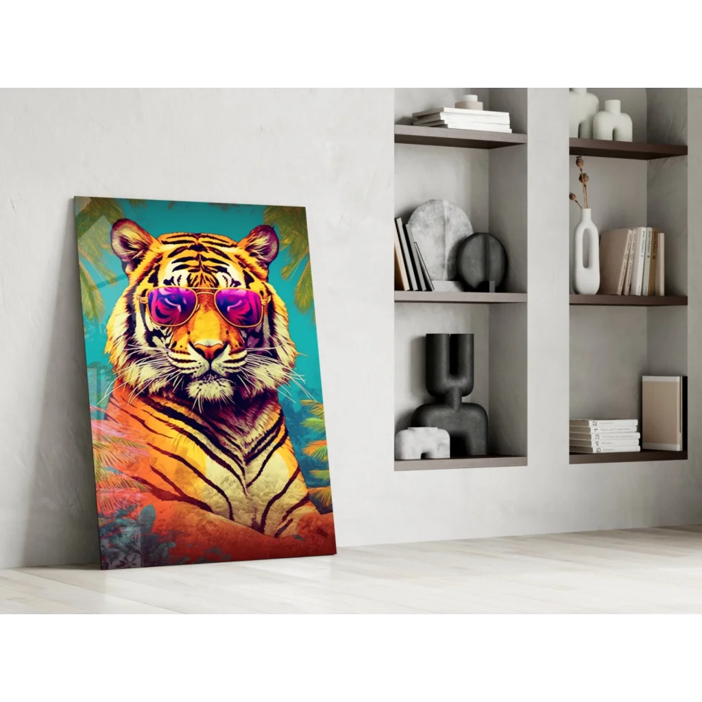 Cool tiger pop art wall art canvas with purple shades