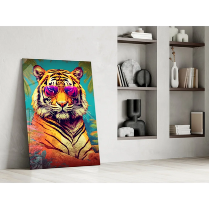 Cool tiger pop art wall art canvas with purple shades