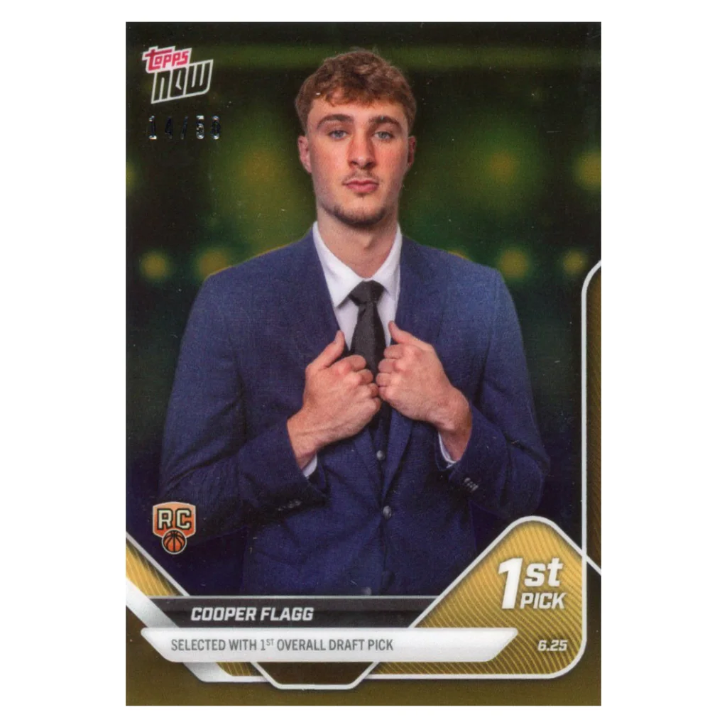 Basketball trading card of Cooper Flagg as the 1st overall draft pick in Topps Chrome