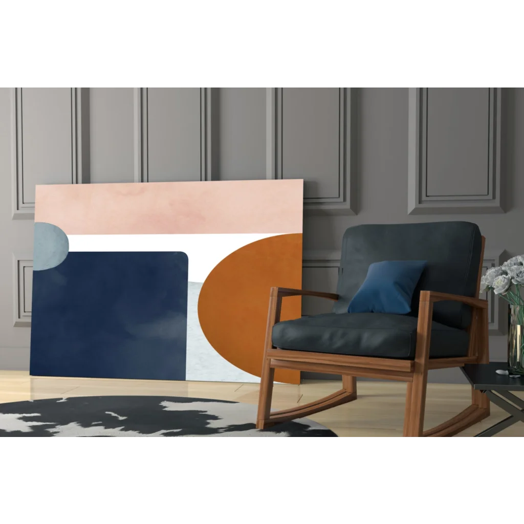 Modern bold geometric wall art canvas in navy, peach, orange, white