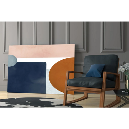 Modern bold geometric wall art canvas in navy, peach, orange, white
