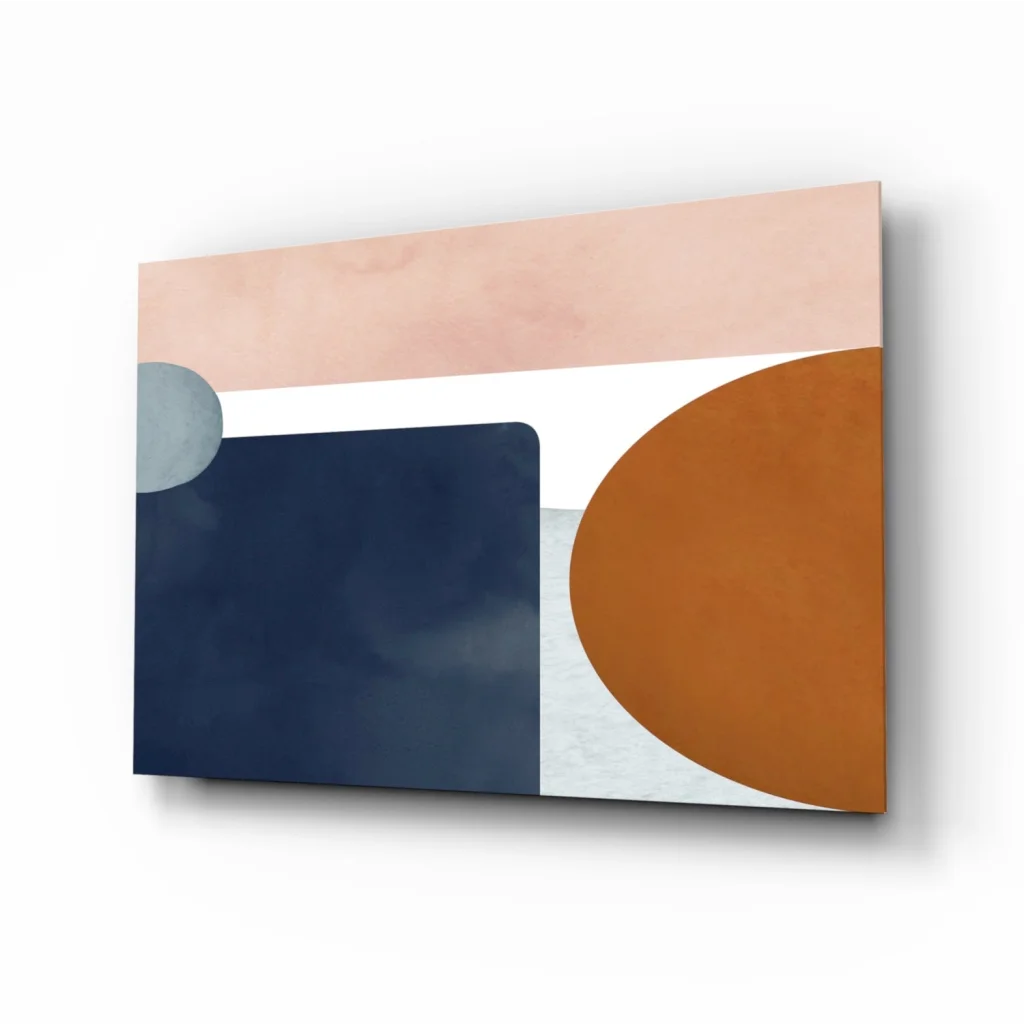 Modern abstract wall art canvas in navy, peach, terracotta
