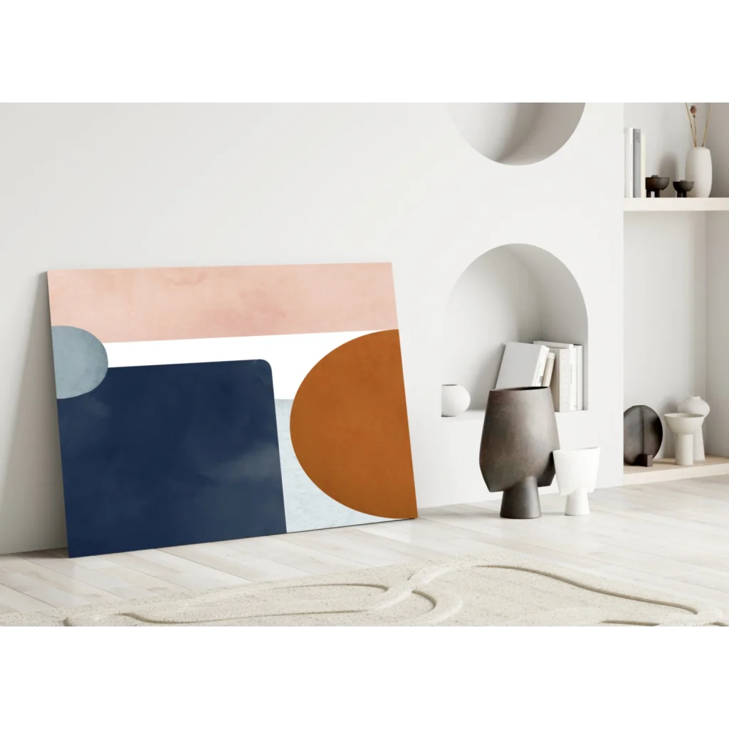 Bold geometric wall art canvas in navy, peach, terracotta