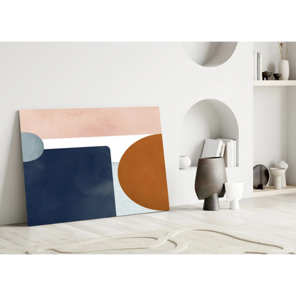 Bold geometric wall art canvas in navy, peach, terracotta