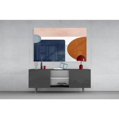 Abstract overlapping circles wall art in peach navy orange on white