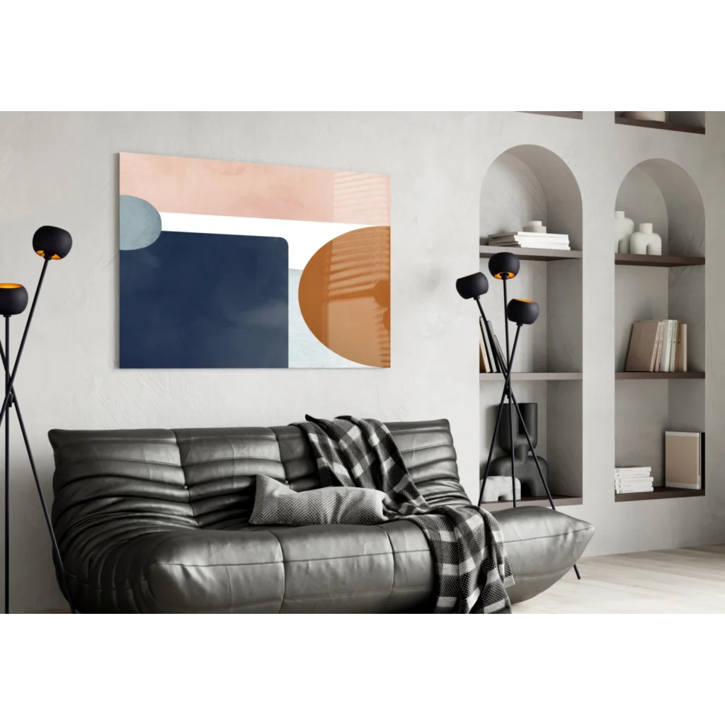Modern bold geometric wall art canvas in navy, peach, terracotta