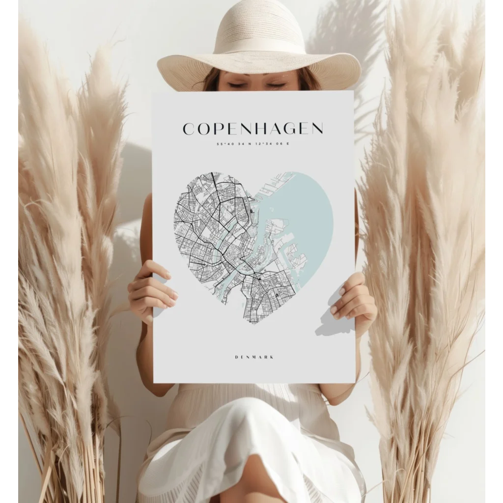 Copenhagen Heart Map Insigne Aluminum Print | Contemporary Home Wall Art | vintageantiquesgifts.com