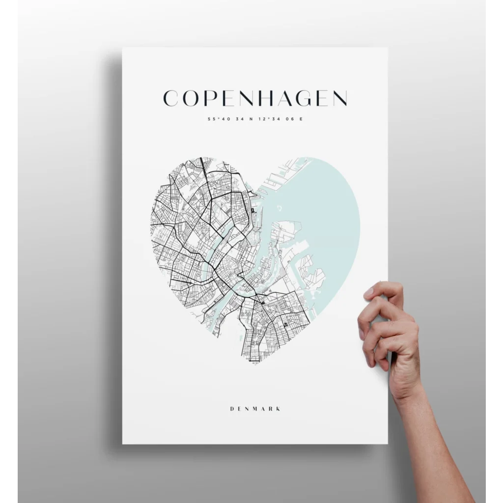 Copenhagen Heart Map Insigne Aluminum Print | Insigneart USA | vintageantiquesgifts.com