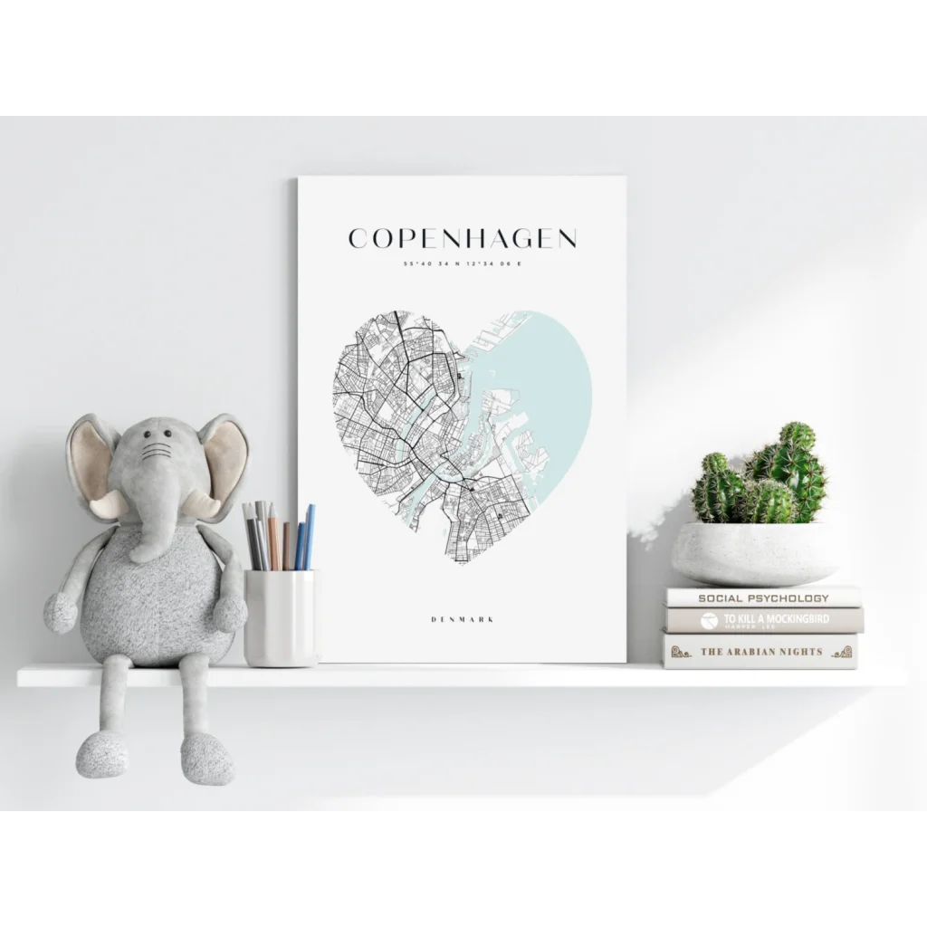 Copenhagen heart map on insigne aluminum print