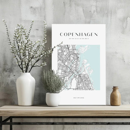 Minimalist Copenhagen map on insigne aluminum prints in blue