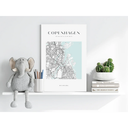 Minimalist Copenhagen map on insigne aluminum print in stunning blue
