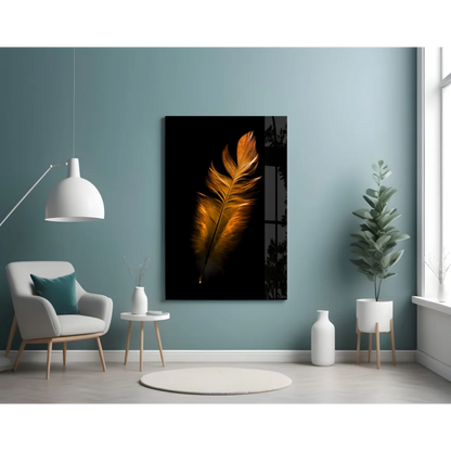 Stunning golden feather glass wall art on black canvas