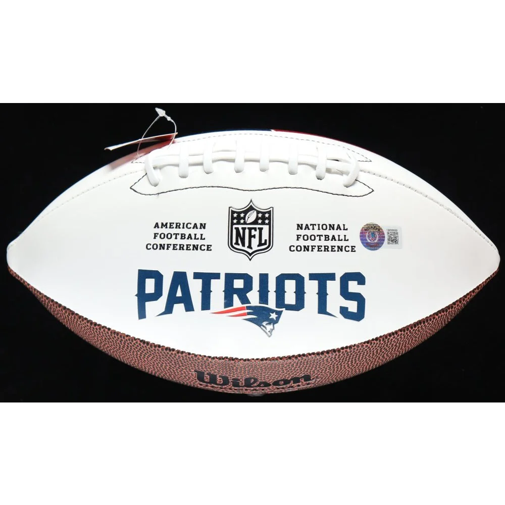 White and brown leather Patriots logo football signed by Corey Dillon with Beckett auth