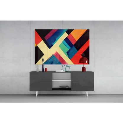 Vibrant bold geometric abstract wall art canvas in red, yellow, blue, black