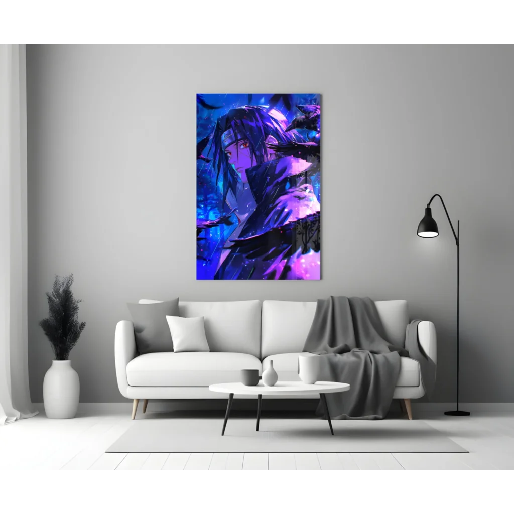 Vibrant cosmic anime canvas wall art with glowing purple eyes