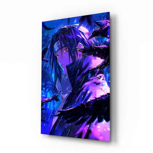 Vibrant anime wall art canvas with glowing eyes and starry night crows