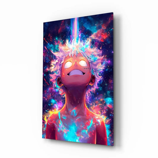 Vibrant Cosmic Anime Glow wall art canvas print with glowing eyes
