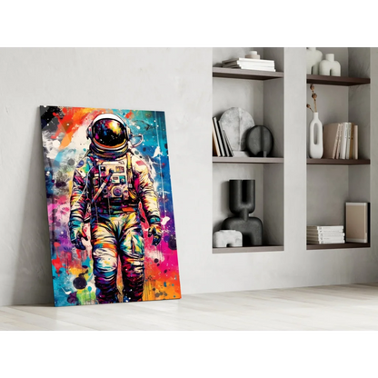 Vibrant cosmic astronaut splatter wall art canvas print